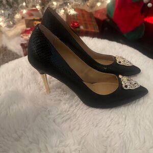 Thalia Sodi Black Heels with Gold Accents